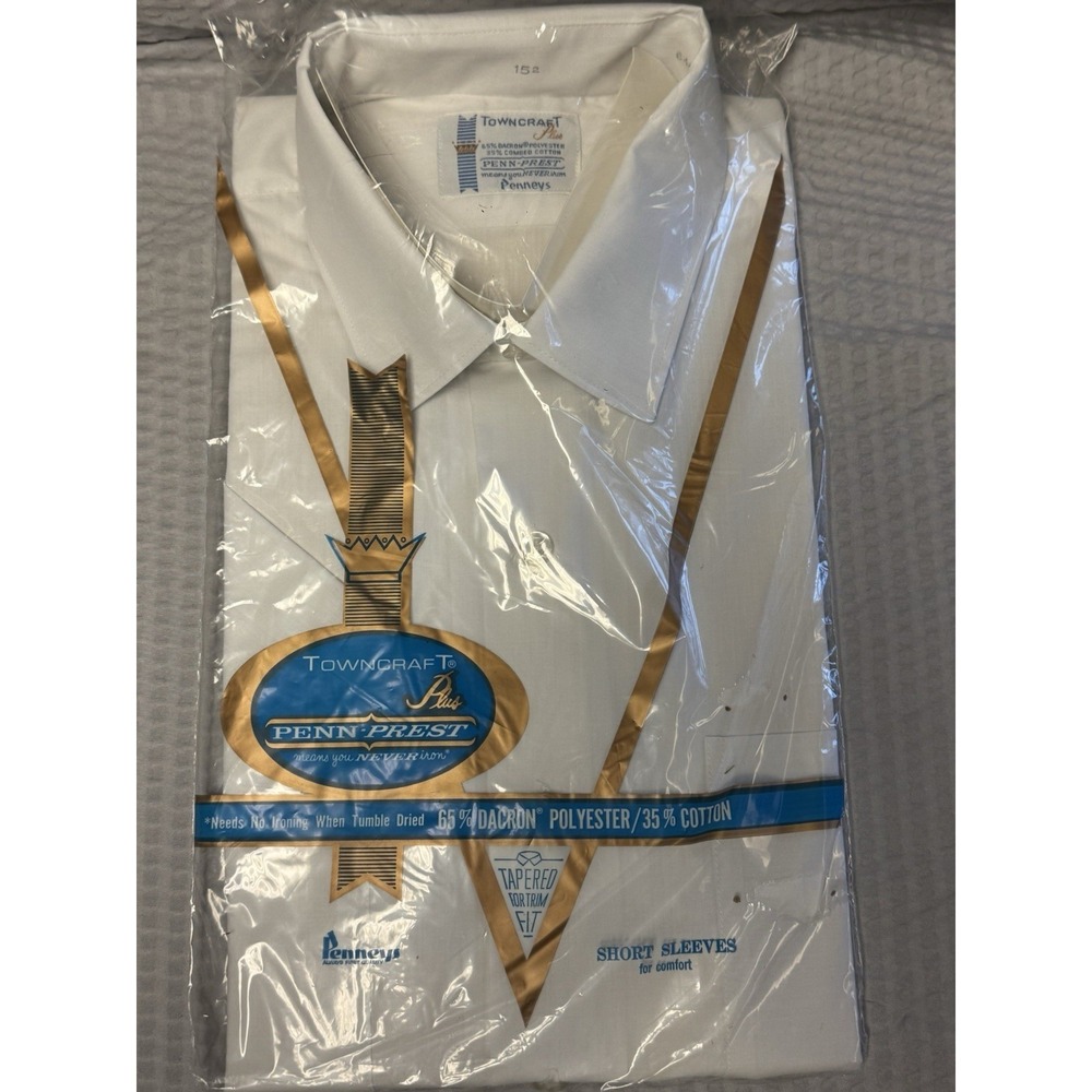 Vtg NOS Towncraft Men's 15.5 White Dress Shirt Short Sleeve Large Penn-Prest USA